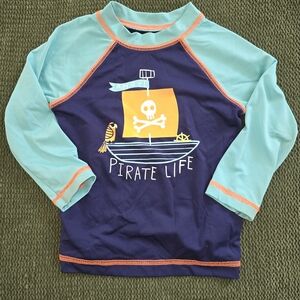 Cat & Jack Pirate Life Swim Rashguard Blue and Yellow Kida 18M Beachwear UV Blck